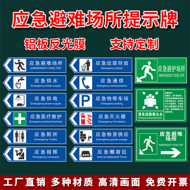 应急避难场所间指示牌紧急疏散集合点标识避险安全逃生标志提示墙,文具电教/文化用品/商务用品,标志牌/提示牌/付款码,淘宝优惠券,粉丝福利购,淘宝优惠卷