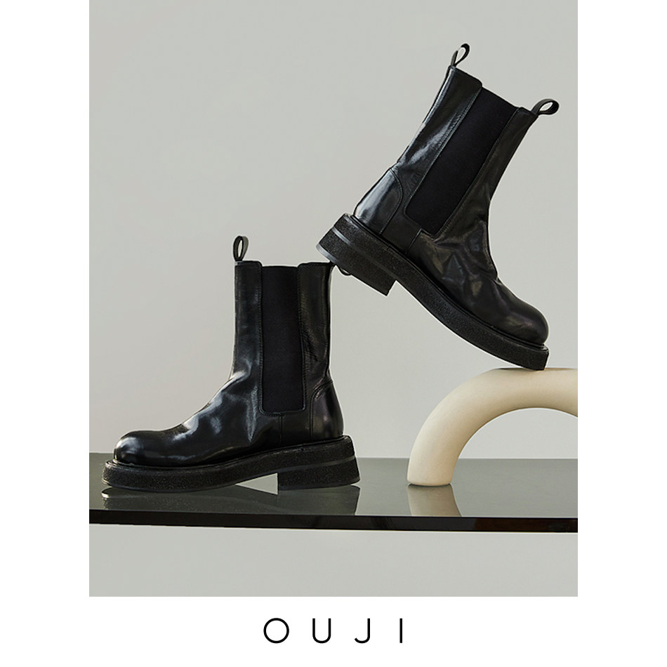 세척된 말 가죽 첼시 부츠 주름진 미드 튜브 굴뚝 여성용 두꺼운 밑창 모나 시리즈 2022 가을 겨울 부츠를 보냅니다