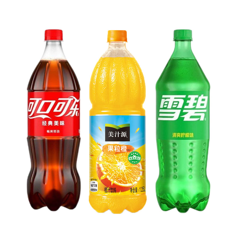 可口可乐碳酸饮料雪碧汽水美汁源果粒橙1.25L大瓶组合装果汁饮料