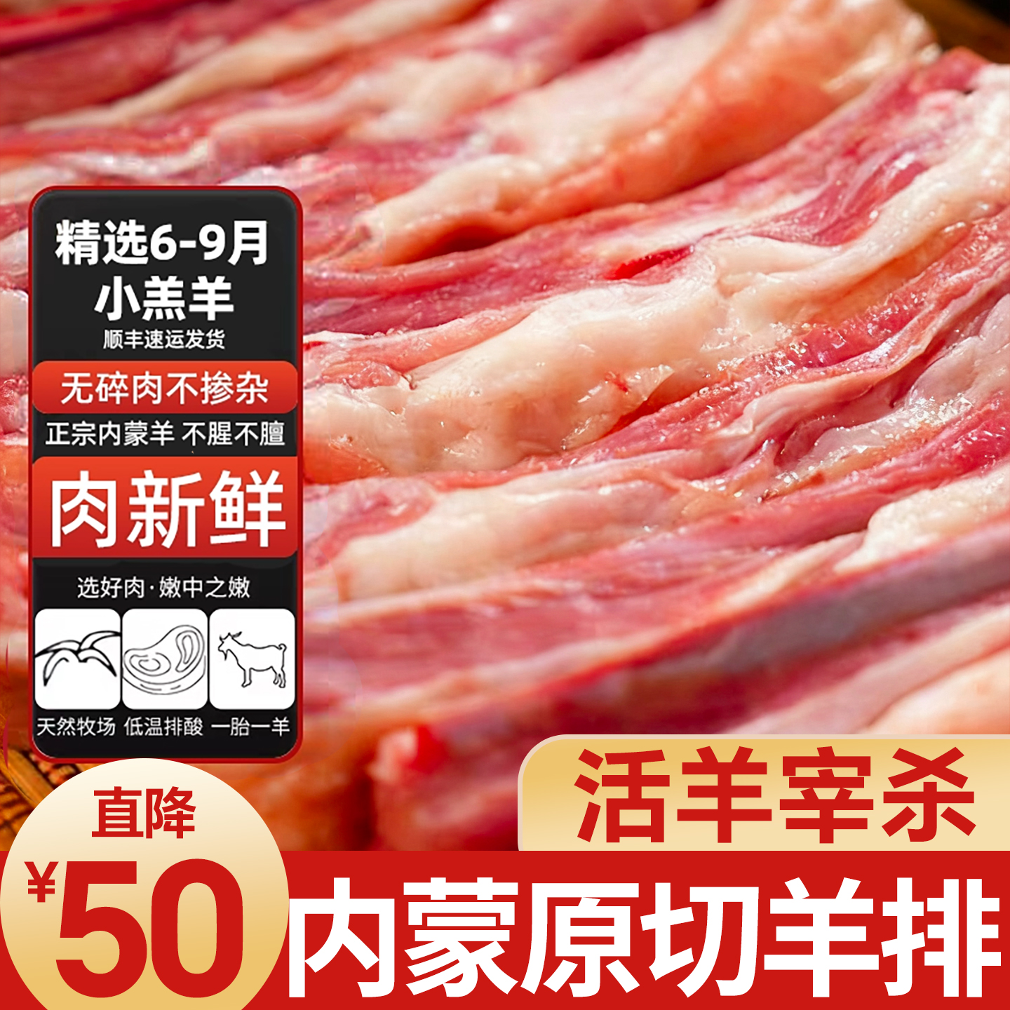 羊排肋排新鲜内蒙原切法式羊排战斧现杀冷冻羔羊小腿手把羊肉5斤