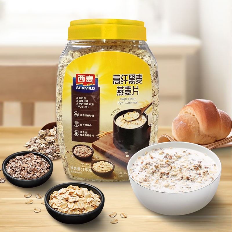 西麦 SEAMILD 高纤黑麦混合谷物燕麦片1000g/桶 高蛋白高膳食纤维