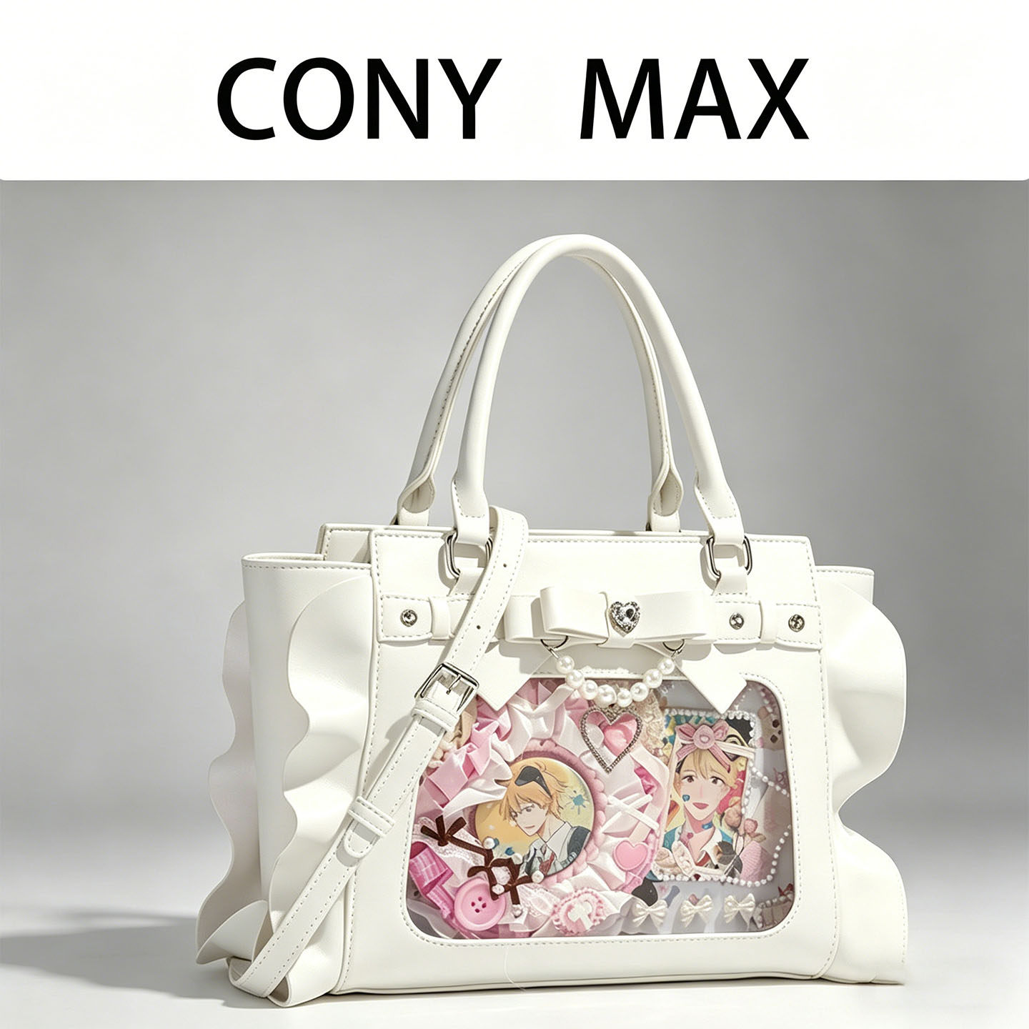 CONY MAX百搭大容量痛包系大容量花边吧唧痛包钻石爱心手提斜挎包