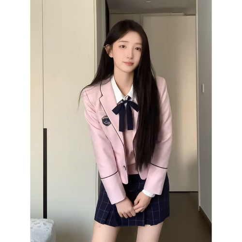 花铃太太江南道学院风原创jk制服套装西装女小个子秋季女韩式粉色