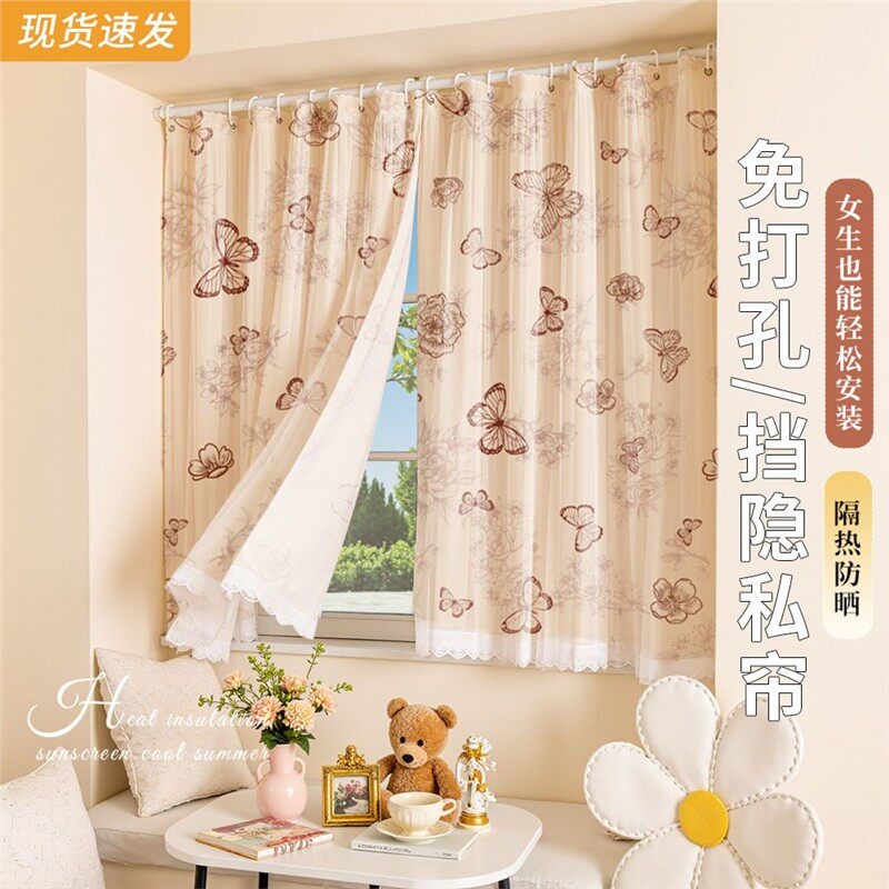 法式蝴蝶花卉免打孔半遮光纱帘