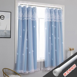 免打孔伸缩杆窗帘全遮光遮阳隔热2025新款飘窗出租房隔断帘小窗户