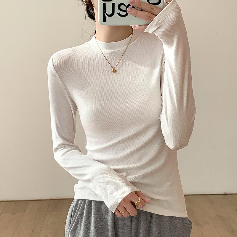 西装内搭打底衫女装秋冬季2025新款修身长袖白色t恤女小立领上衣