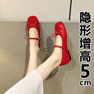 【现货】内增高芭蕾舞鞋女新款小个子3334小码复古红色玛丽珍单鞋