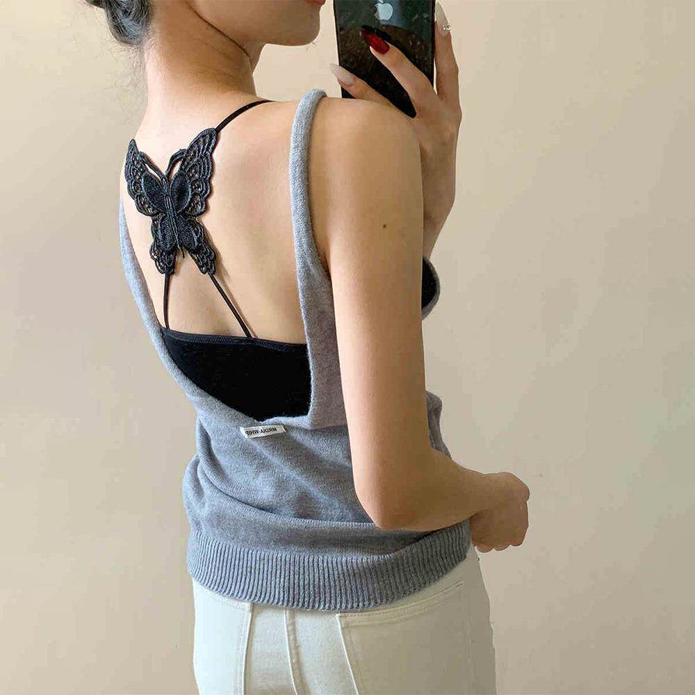 蕾丝边蝴蝶绣花吊带美背背心露背带胸垫裹胸内搭打底抹胸内衣定制