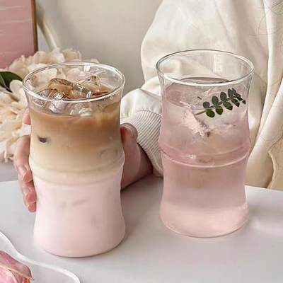 创意大容量夏季冰美式咖啡杯高硼硅玻璃竹节杯 果汁饮料杯喝水杯