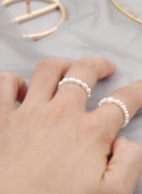 韩国时尚精致小巧众弹力戒指ins潮食指淡水指环复古戒指定制