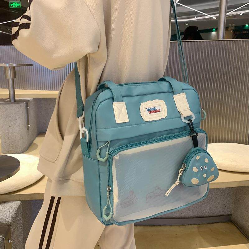 单肩包女日系可爱包包少女小众学生补课单肩包休闲网兜森系斜定制