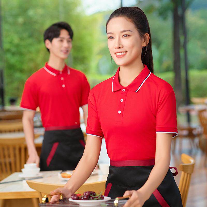 团体餐饮超市服务员工作服T恤女快餐饭店短袖套装夏季印logo