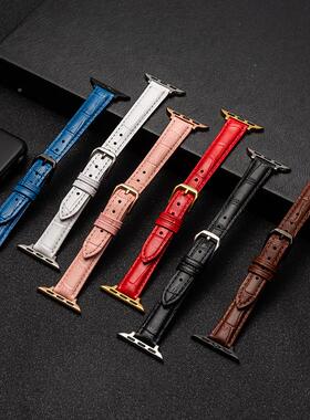 适用手表小蛮腰真皮表带 iwatch6SE54321细小缩身简约