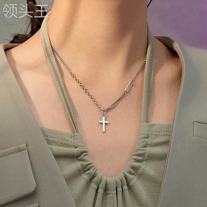 复古泰银风圣诞韩版项链女十字架吊坠粗链条锁骨链简约个性嘻哈风