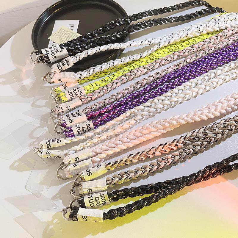 ins网红加厚标签手机挂绳加长斜跨链diy麻花编织带双扣挂链背带式
