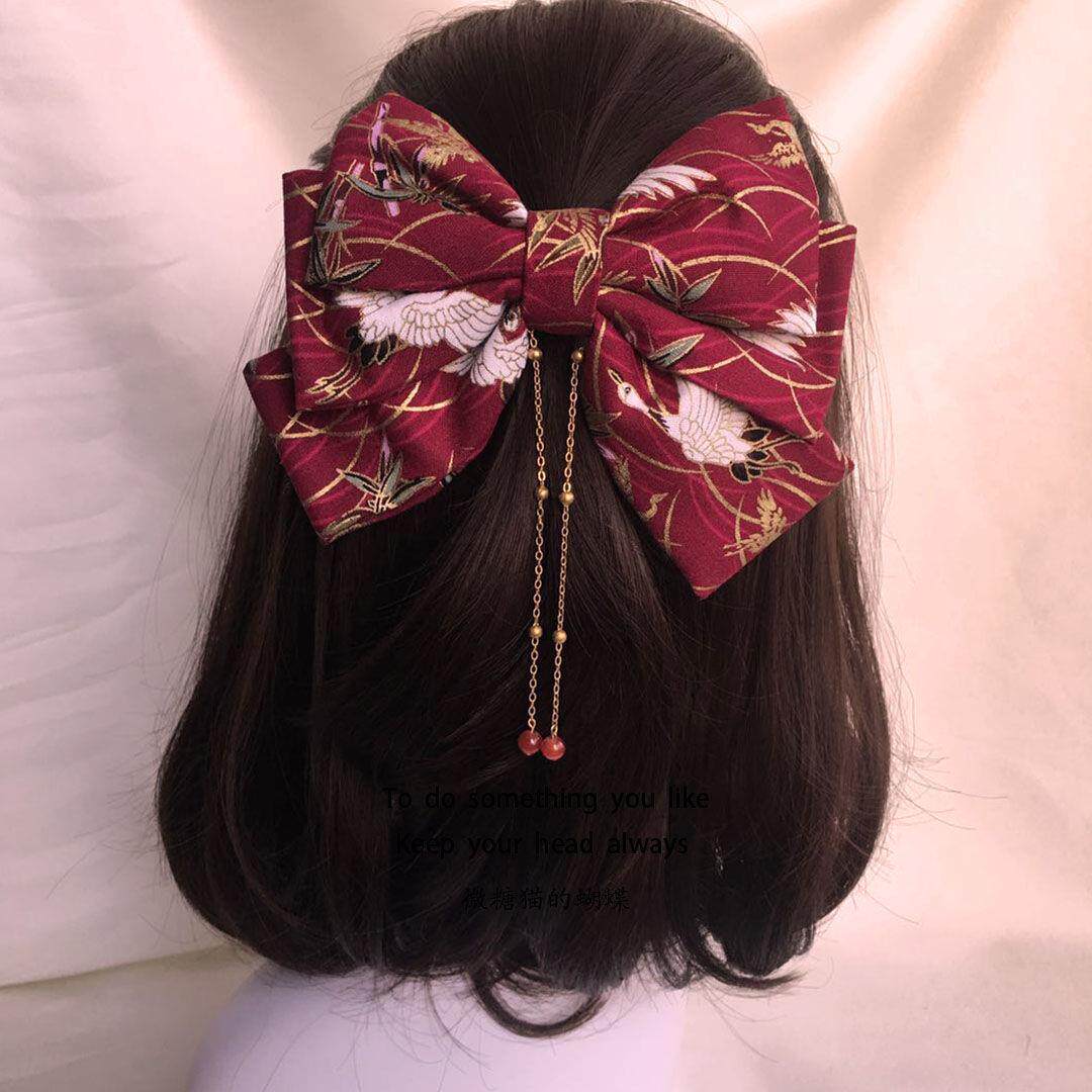 超大蝴蝶结发夹发饰品和风汉服Lolita仙女顶夹头饰洛丽塔古风流苏