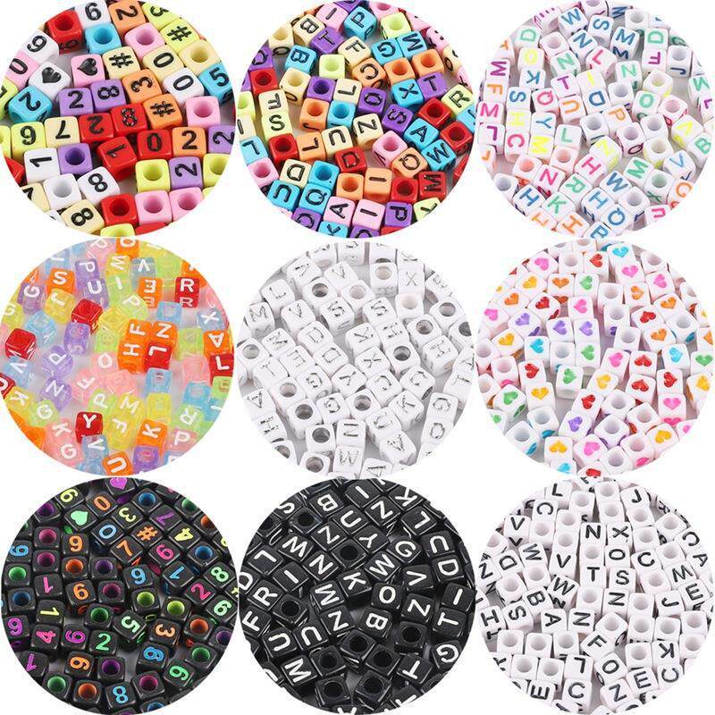 DIY饰品配件手工串珠方形亚克力彩色英文字母珠子手链项链散定制