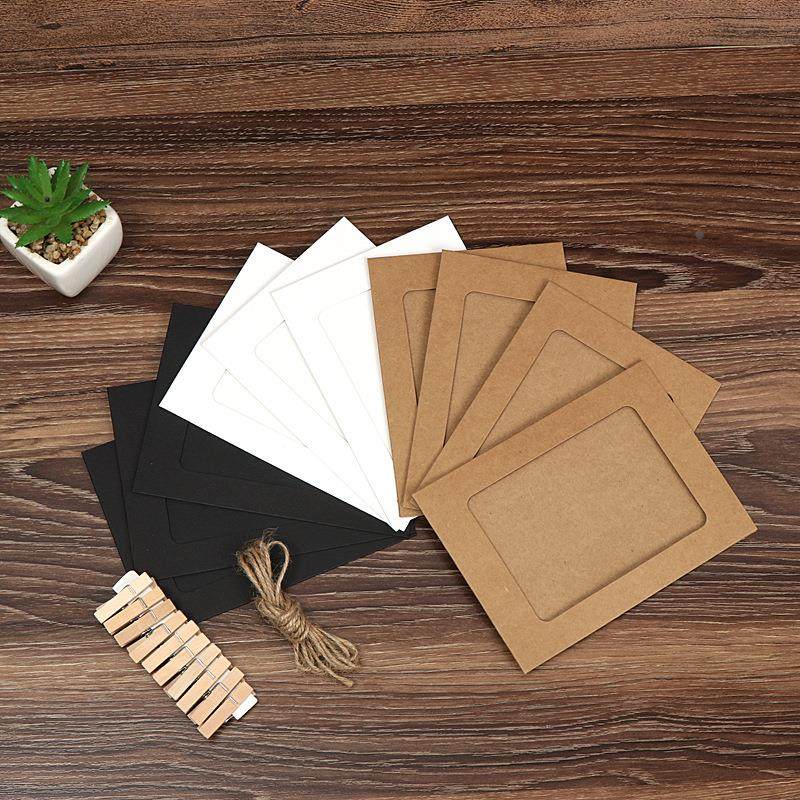 相框创意纸6寸麻绳悬挂式照片墙 带绳子夹子相册10张装纸画框定制