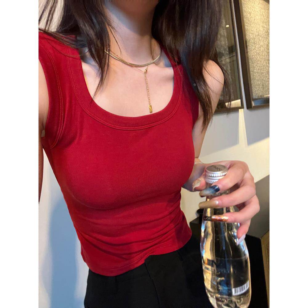 美背辣妹棉宽肩带背心带胸垫长款打底带胸垫显外穿背心上衣女定制