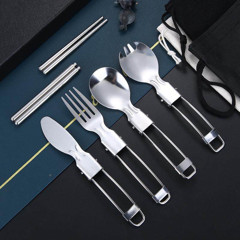 不锈钢折叠餐具套装对折刀叉勺可拆卸筷子户外野餐便携式餐具定制