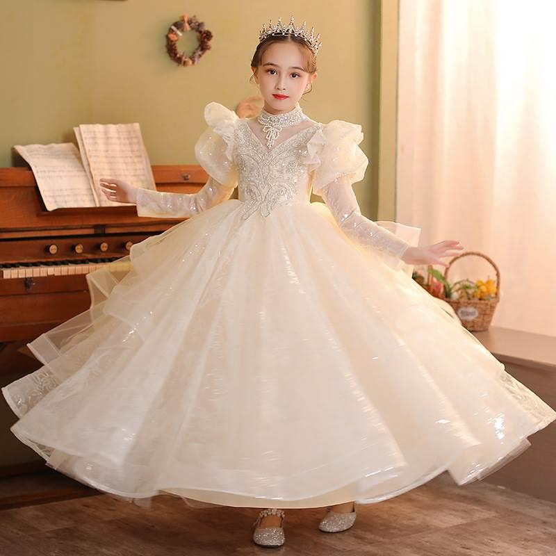花童婚礼女童高端走秀小女孩主持人钢琴演奏儿童礼服公主裙长袖春