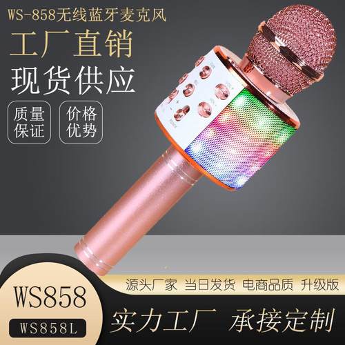WS858L蓝牙麦克风858带灯手机K歌话筒家用一体音箱K歌宝工厂代发