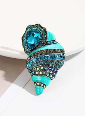 中古高档海螺滴油镶钻复古文艺高级感胸针配饰衣饰大衣扣broo定制