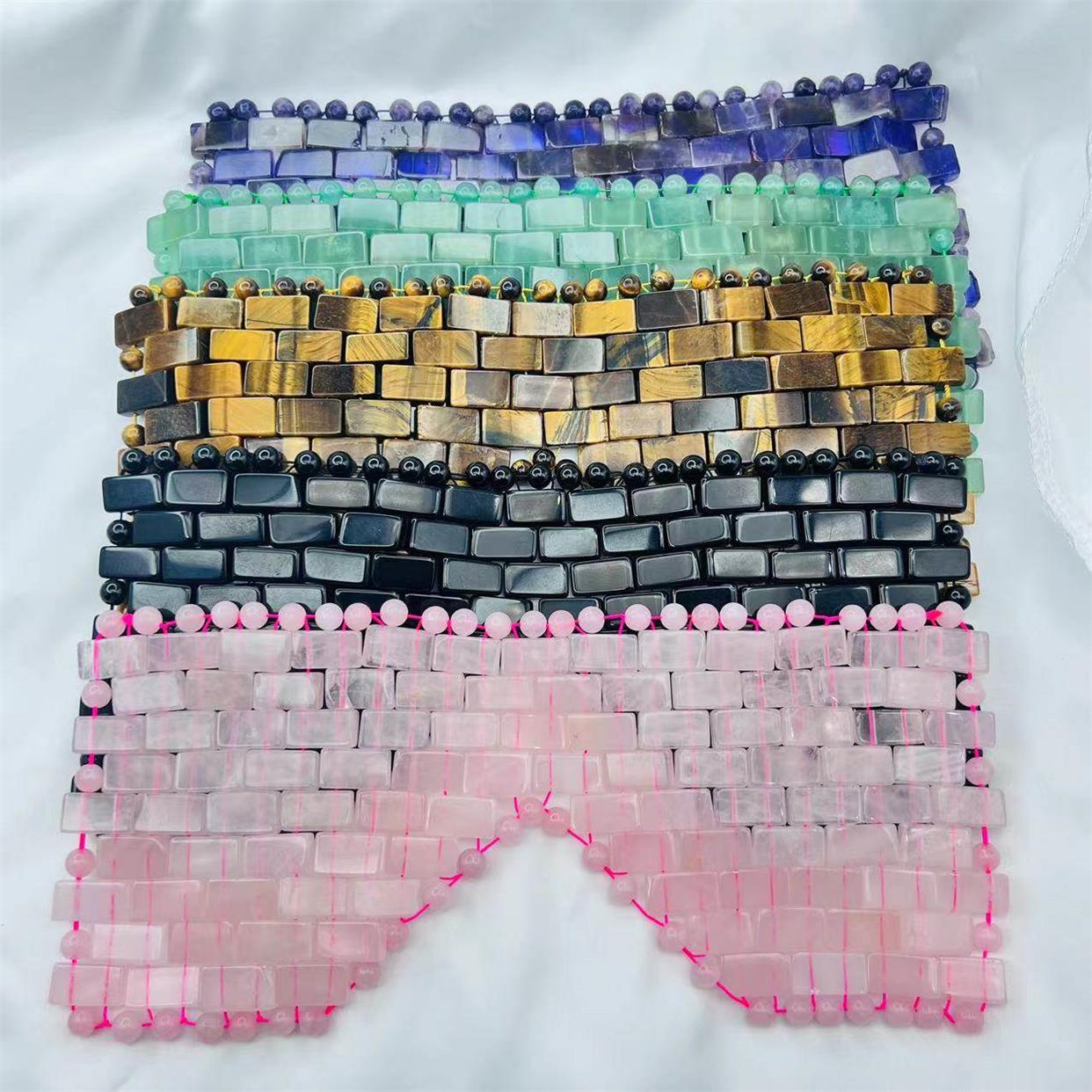 玉石眼帘 粉水晶眼帘纯 天然水晶手工编织美容SPA眼罩 面罩