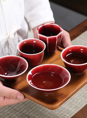 大号柴烧郎红釉功夫茶杯家用红色陶瓷品茗杯主人杯窑变斗笠茶杯定