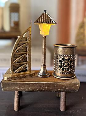 创意复古小夜灯摆件 简约现代家居书房木质摆座沙漏摆饰定制