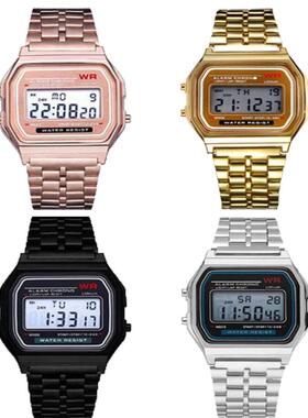 外贸爆款LED电子手表WR F91W钢带A159原宿风时尚手表多功能学生表