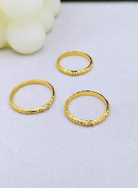 欧美简约复古手做捶打凹凸纹理方形锆石闪钻简约混搭细戒指指定制