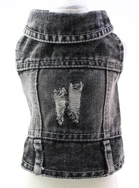 破洞黑色牛仔破洞马甲 宠物衣服比熊泰迪狗2027春秋冬新款装