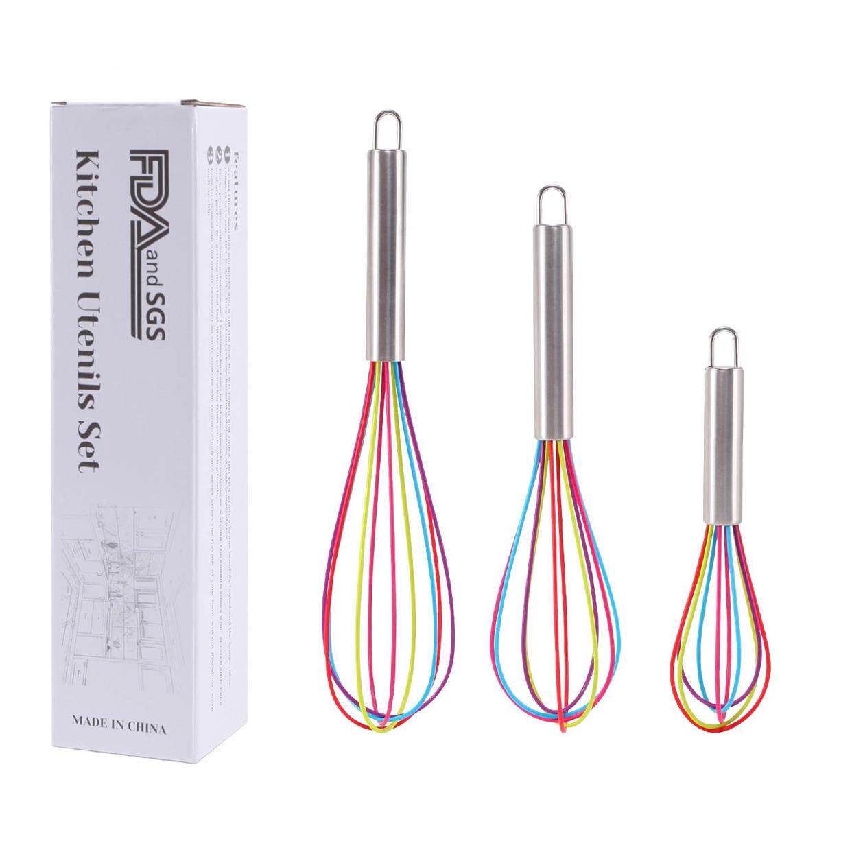 烘焙工具 硅胶打蛋器手持式奶油鸡蛋搅拌器 彩色8寸10寸12寸套装