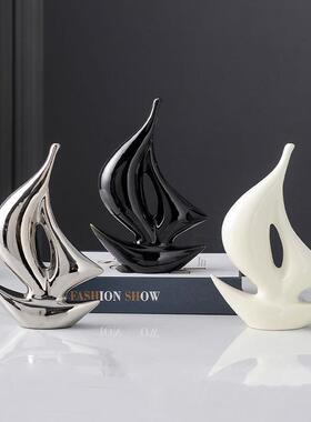 现代一帆风顺摆件创意客厅玄关电视柜家居装饰帆船工艺品礼物