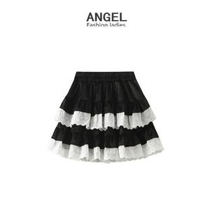 丝绒芭蕾蕾丝蛋糕裙半身裙女2025秋蓬蓬裙短款 层层花边短裙D998定