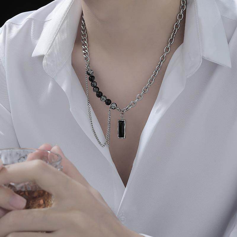 流苏宝石项链男款ins风小众设计钛钢配饰潮流饰品高级感吊坠定制