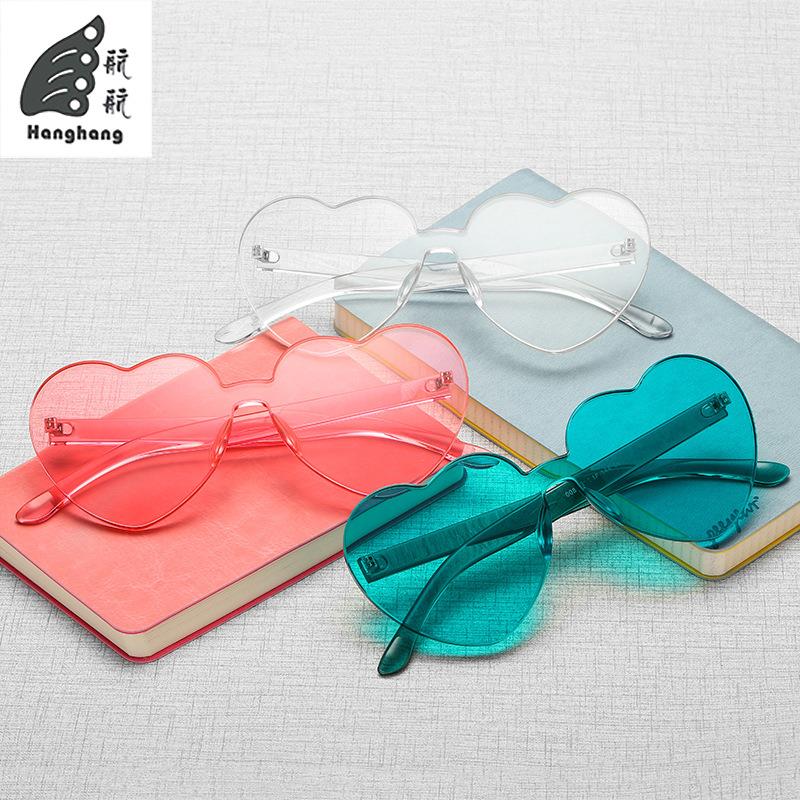 2025新款潮流桃心爱心糖果色无框太阳镜工厂男女炫目色彩色墨镜定