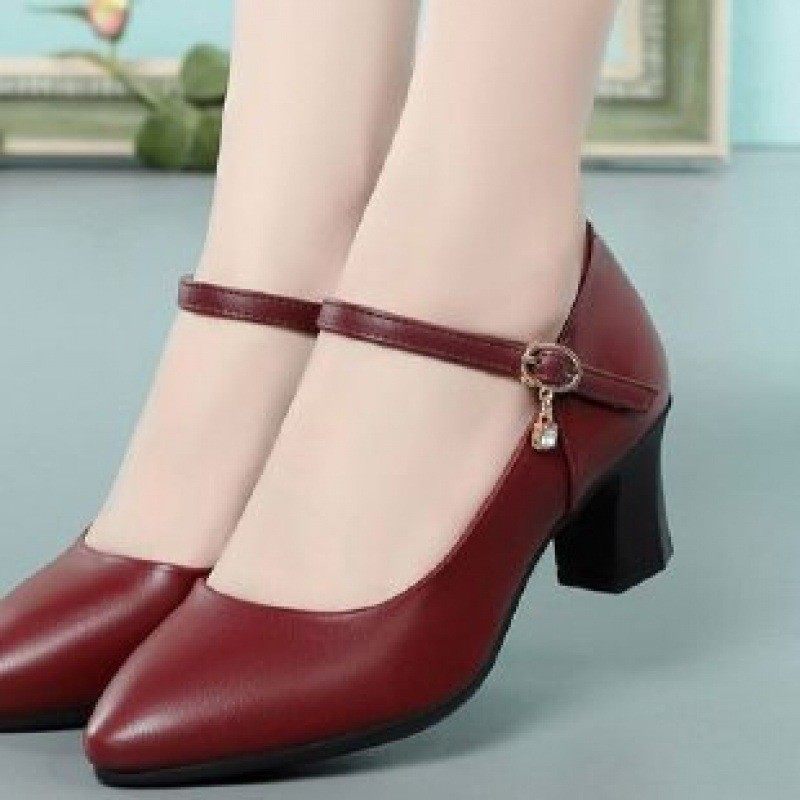 妈妈鞋单鞋女真软皮2026春款百搭防滑一字扣中跟粗跟高跟鞋女定制,女鞋,浅口单鞋,淘宝优惠券,粉丝福利购,淘宝优惠卷