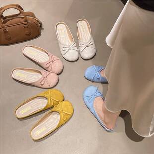 35-43码 大码女鞋复古森系蝴蝶结包头半拖鞋女夏外穿一脚蹬穆勒鞋