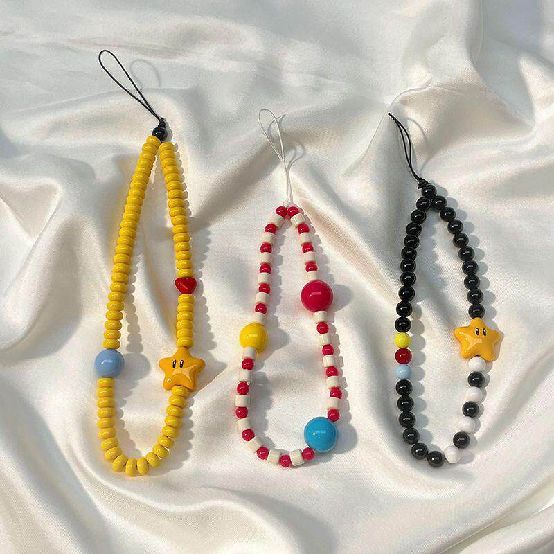 多巴胺ins手机链五角星ccd挂绳笑脸钥匙链条挂件手提防丢高级串珠