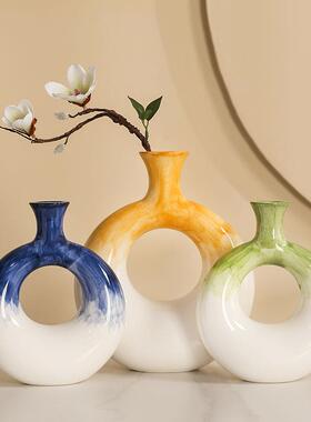 简尔美ins圆圈陶瓷花瓶摆件客厅家居饰品创意工艺品爆款定制