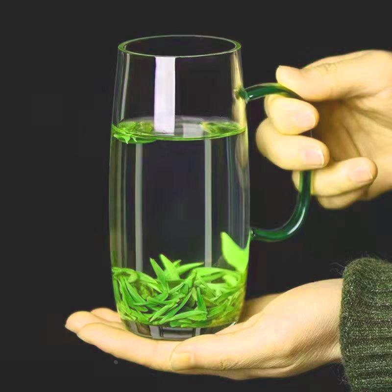 高硼硅耐热玻璃绿茶杯带把龙井猴魁加厚泡花茶杯家用办公水杯子定