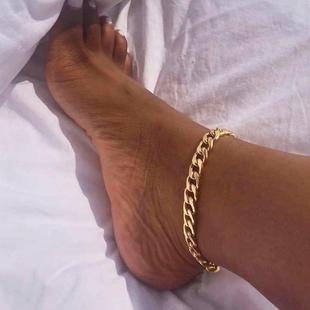 百搭朋克风脚链欧美18k金饰品Anklet 简约钛钢脚链 复古个性