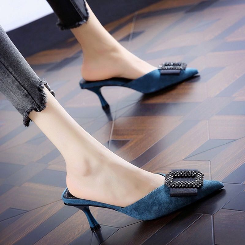 2026款韩版外穿细跟女鞋高跟鞋半拖尖头洋气网红中跟凉拖鞋潮定制,女鞋,浅口单鞋,淘宝优惠券,粉丝福利购,淘宝优惠卷