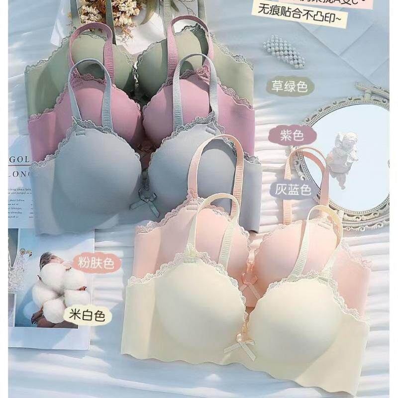 无痕内衣女小胸聚拢无钢圈加厚bra平胸专用套装蕾丝上托胸罩