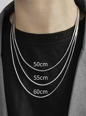 韩版S925银盒子链时尚百搭男生锁骨链经典潮男饰品项链定制