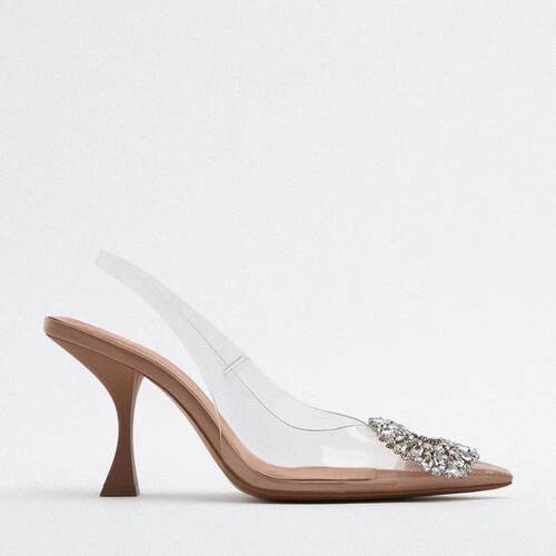 欧美外贸大码尖头细跟凉鞋女包头水钻高跟时装凉拖Heel shoes定制