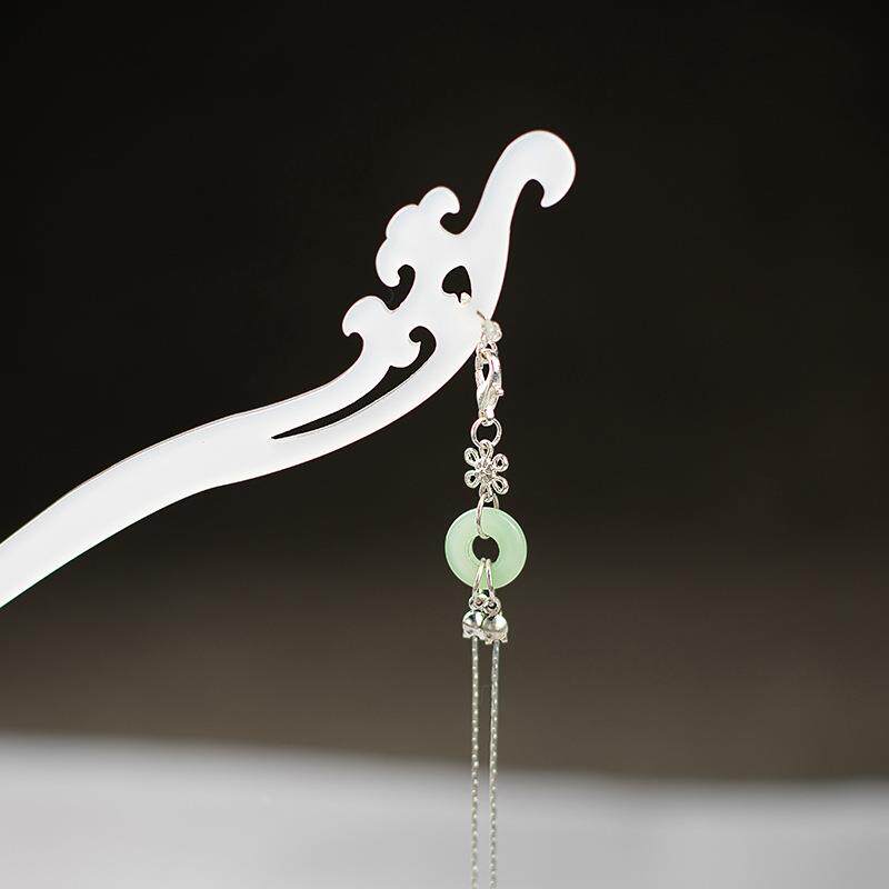 古风盘发长流苏步摇中式仿白玉发簪国潮发饰醋酸簪子古装汉服配饰