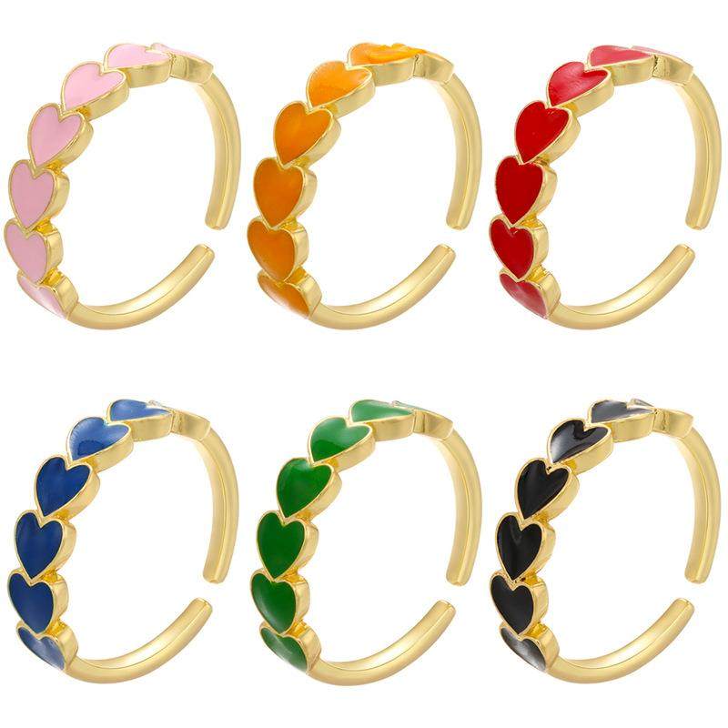 滴油桃心戒指开口可调节彩色滴油爱心DIY指环饰品配件VJ158定制